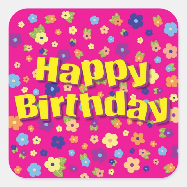 Happy Birthday in Flowers Sticker (Front)
