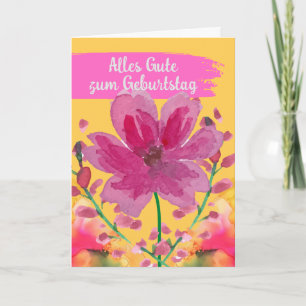 Happy Birthday in German Watercolor Flowers Card