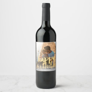 Happy Birthday in Gold over Birthday Photo Wine Label
