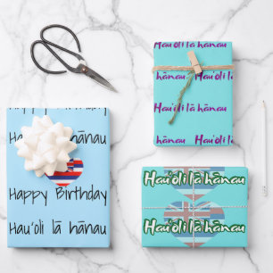 Happy. Birthday in Hawaiian Wrapping Paper Sheet