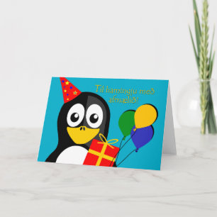 Happy Birthday in Icelandic, Cute Penguin Card