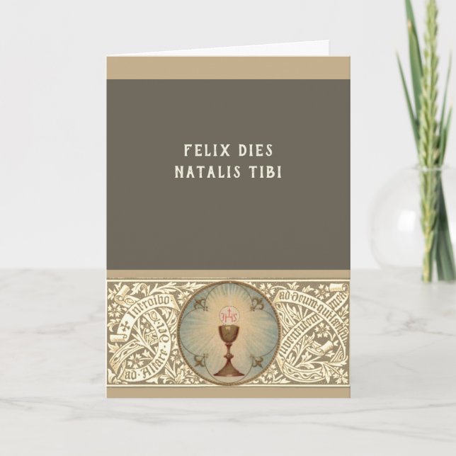 Happy Birthday in Latin for Catholic Priest Card (Front)