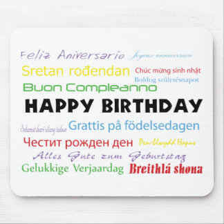 Happy Birthday in Many Languages Colourful Mouse Mat