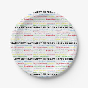 Happy Birthday in Many Languages Paper Plate