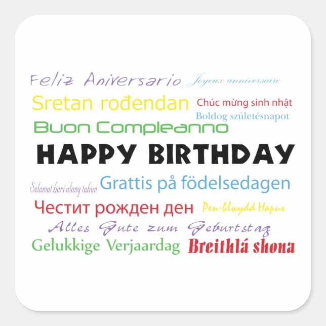 Happy Birthday in Many Languages Sticker (Front)