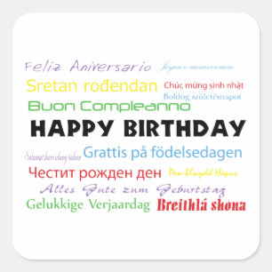 Happy Birthday in Many Languages Sticker