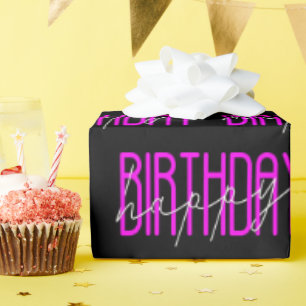Happy Birthday In Neon Pink  Wrapping Paper