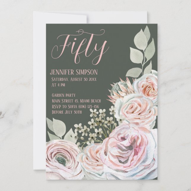 Happy Birthday in pale pink and green background Invitation (Front)