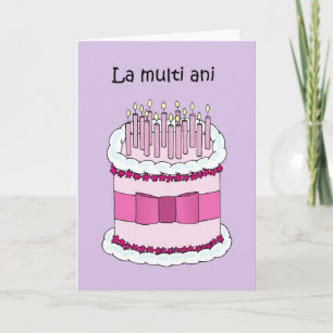 Happy Birthday in Romanian, Cartoon Cake. Card