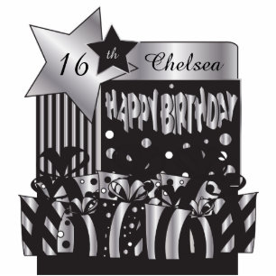 Happy Birthday in Silver & Black   DIY Name & Age Standing Photo Sculpture