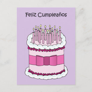 Happy Birthday in Spanish Cake and Candles Postcard