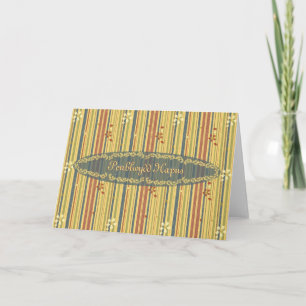 Happy Birthday in Welsh, Stripes and Flowers Card