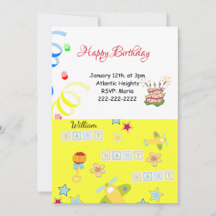 Happy Birthday Invitation Aeroplane Yellow Baby