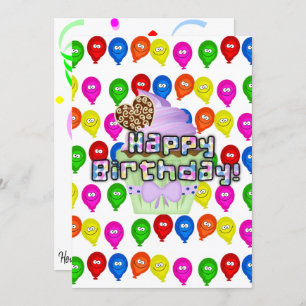 Happy Birthday Invitation Balloons Cupcakes