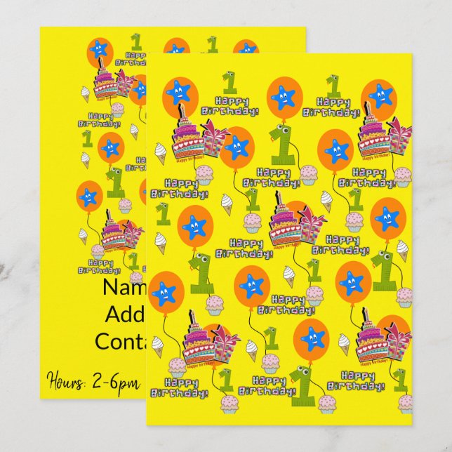 Happy Birthday Invitation First Birthday #1 (Front/Back)