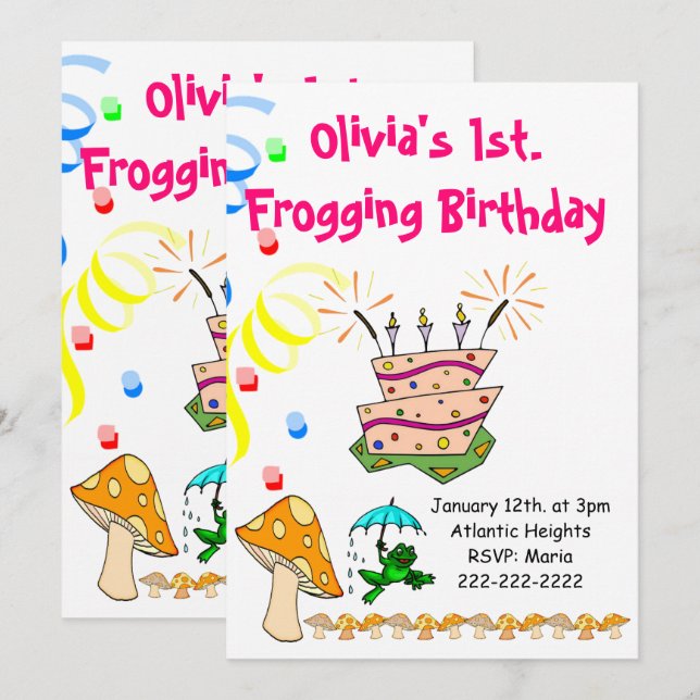 Happy Birthday Invitation Frogging First Wild One  (Front/Back)