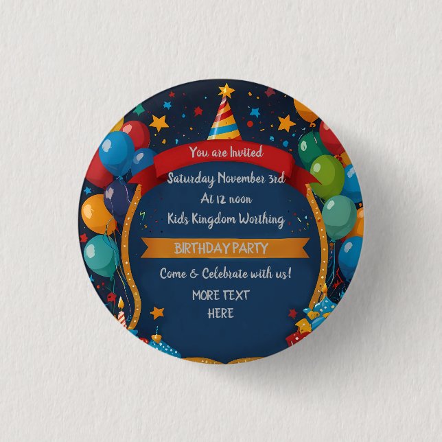 Happy Birthday Invite  3 Cm Round Badge (Front)