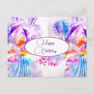 Happy Birthday Iris floral Purple Pink Postcard