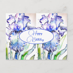 Happy Birthday Iris floral Purple Postcard