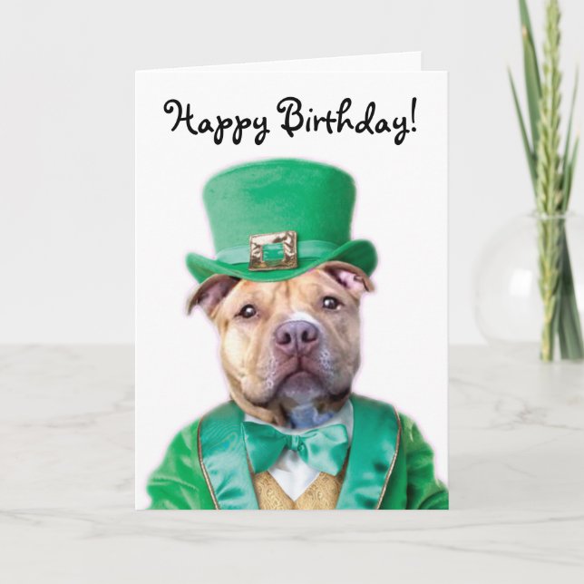 Happy Birthday Irish Pitbull Puppy greeting card (Front)