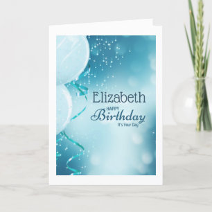 Happy Birthday It's Your Day Name Blue Balloons  Card