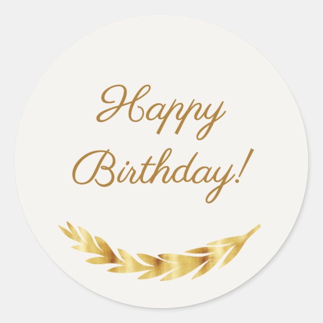 Happy Birthday ivory gold Classic Round Sticker (Front)