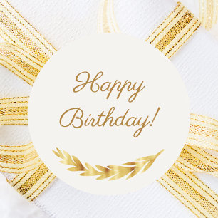 Happy Birthday ivory gold Classic Round Sticker