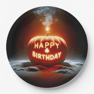 Happy Birthday Jack-o-lantern Candle Paper Plate