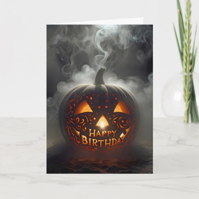 Happy Birthday Jack-o-lantern In Smoke Card (Front)