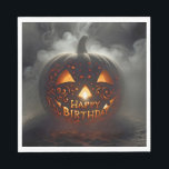 Happy Birthday Jack-o-lantern In Smoke Napkin<br><div class="desc">An eerie jack-o-lantern with intricate carvings and the words "Happy Birthday" illuminated from within is surrounded by swirling smoke</div>