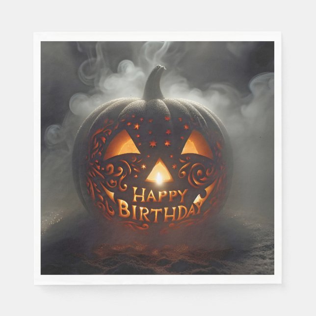 Happy Birthday Jack-o-lantern In Smoke Napkin (Front)