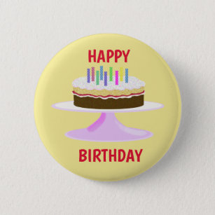 Happy Birthday jam sponge cake and candles 6 Cm Round Badge