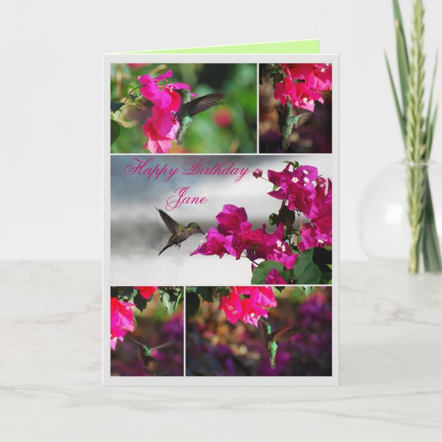 Happy Birthday Jane Green Carib Hummingbird Card (Front)