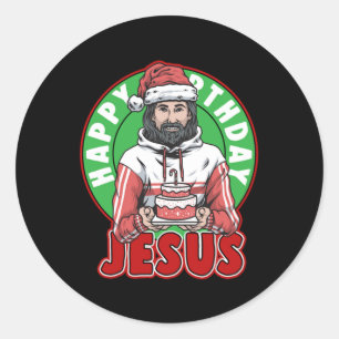 Happy Birthday Jesus Cake Xmas Merry Christmas Gif Classic Round Sticker