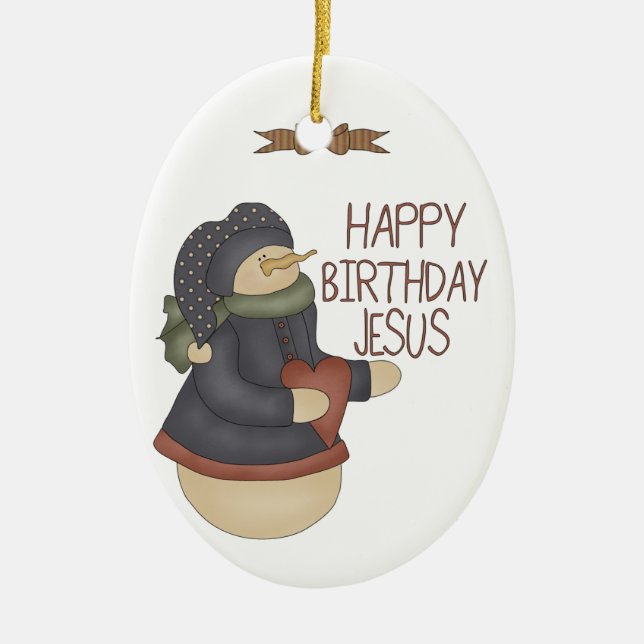 Happy Birthday Jesus Ceramic Tree Decoration (Front)