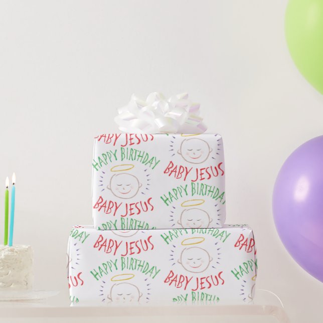 Happy Birthday Jesus Christian Christmas Colour Wrapping Paper (Party Gifts)