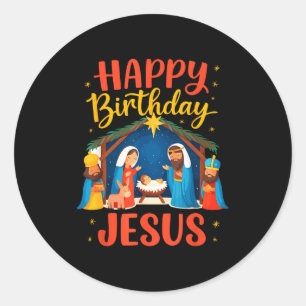 Happy Birthday Jesus Christian Christmas Nativity  Classic Round Sticker