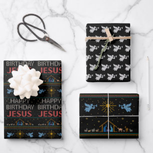 Happy Birthday Jesus Christian Christmas Sweater Wrapping Paper Sheet