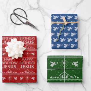 Happy Birthday Jesus Christian Christmas Sweater Wrapping Paper Sheet