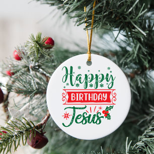 Happy Birthday Jesus Christmas Ceramic Tree Decoration
