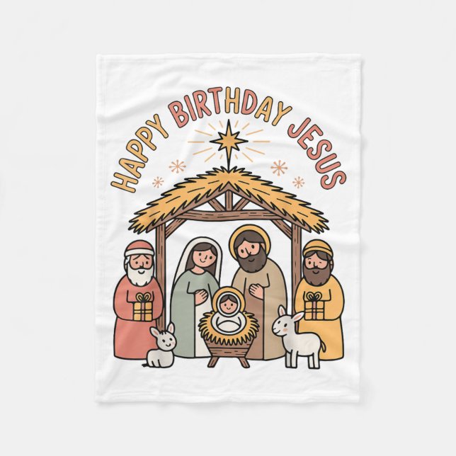 Happy Birthday Jesus Christmas Christian Outfit To Fleece Blanket (Front)