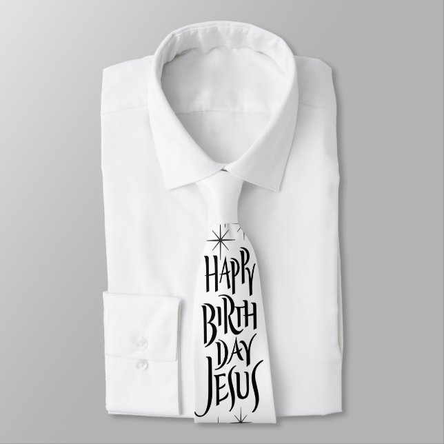 Happy Birthday Jesus Christmas Lettering Christian Tie (Tied)