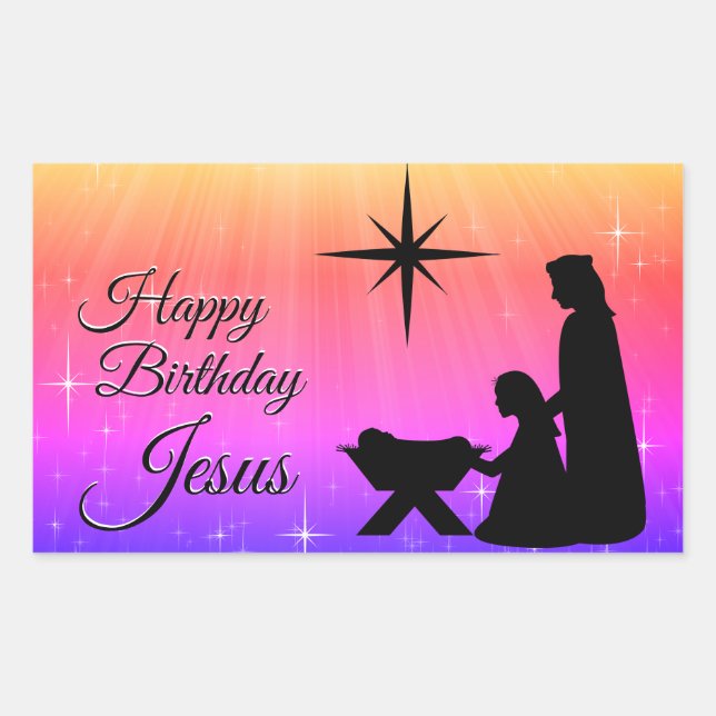 Happy Birthday Jesus,  Christmas Nativity Rectangular Sticker (Front)