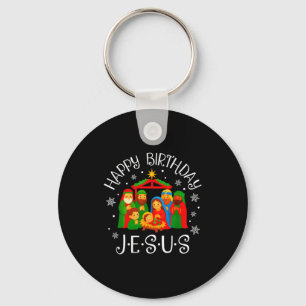 Happy Birthday Jesus Christmas Pajamas Xmas Squad Key Ring