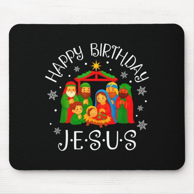 Happy Birthday Jesus Christmas Pajamas Xmas Squad  Mouse Mat (Front)