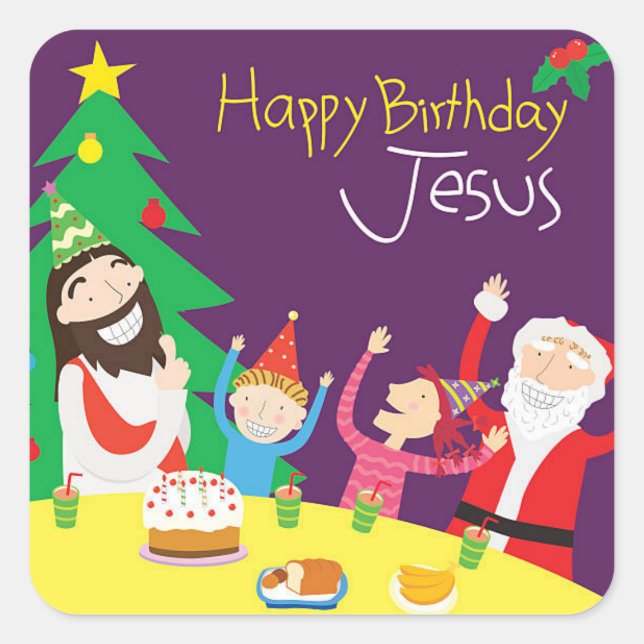 Happy Birthday Jesus Christmas Square Sticker (Front)