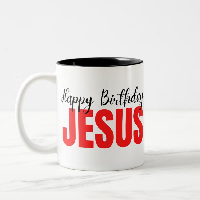 Happy Birthday Jesus Christmas Two-Tone Coffee Mug (Left)