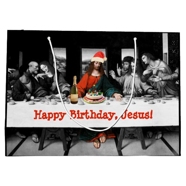 Happy Birthday, Jesus! Funny Christmas Large Gift Bag (Back)