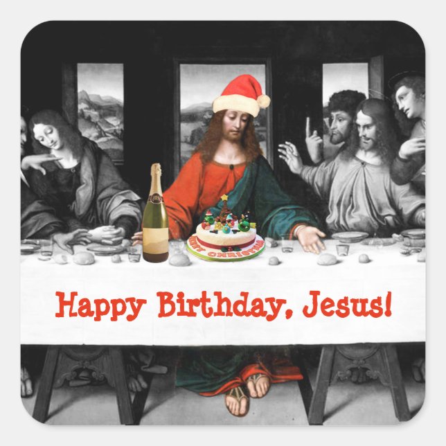 Happy Birthday, Jesus! Funny Christmas Square Sticker (Front)