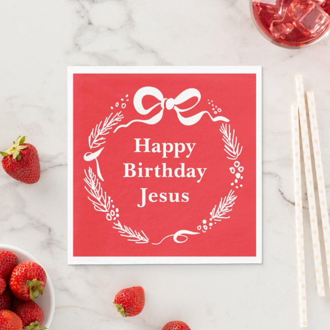 Happy Birthday Jesus | Hand Drawn Bow Christmas Napkin (Insitu)